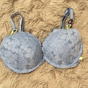 Victoria's Secret Denim Blue Lace 32DD Sexy Wire Push Up Bra VS new no tags
